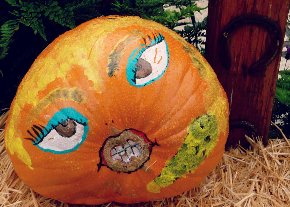 Painted pumpkin at Half Moon Bay Pumpkin Festival in California