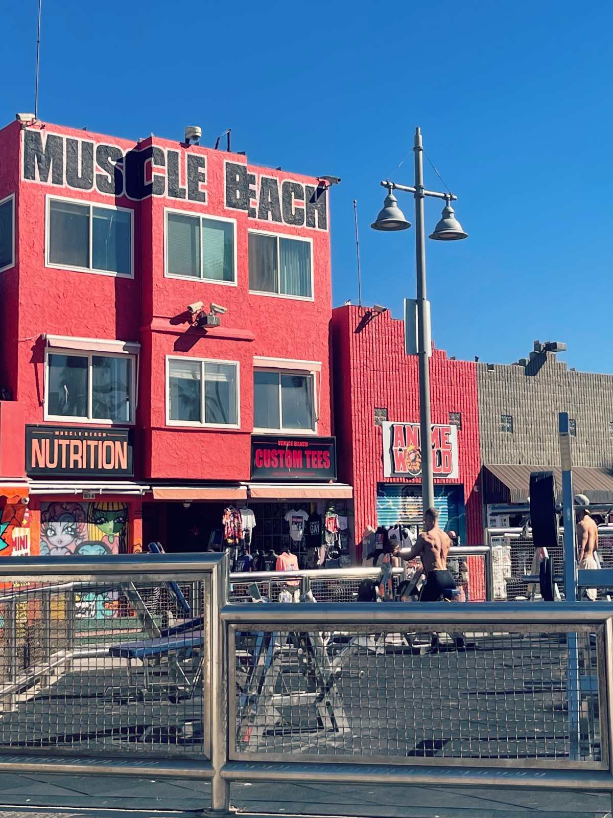 People training at the Muscle Beach in Venice, California.