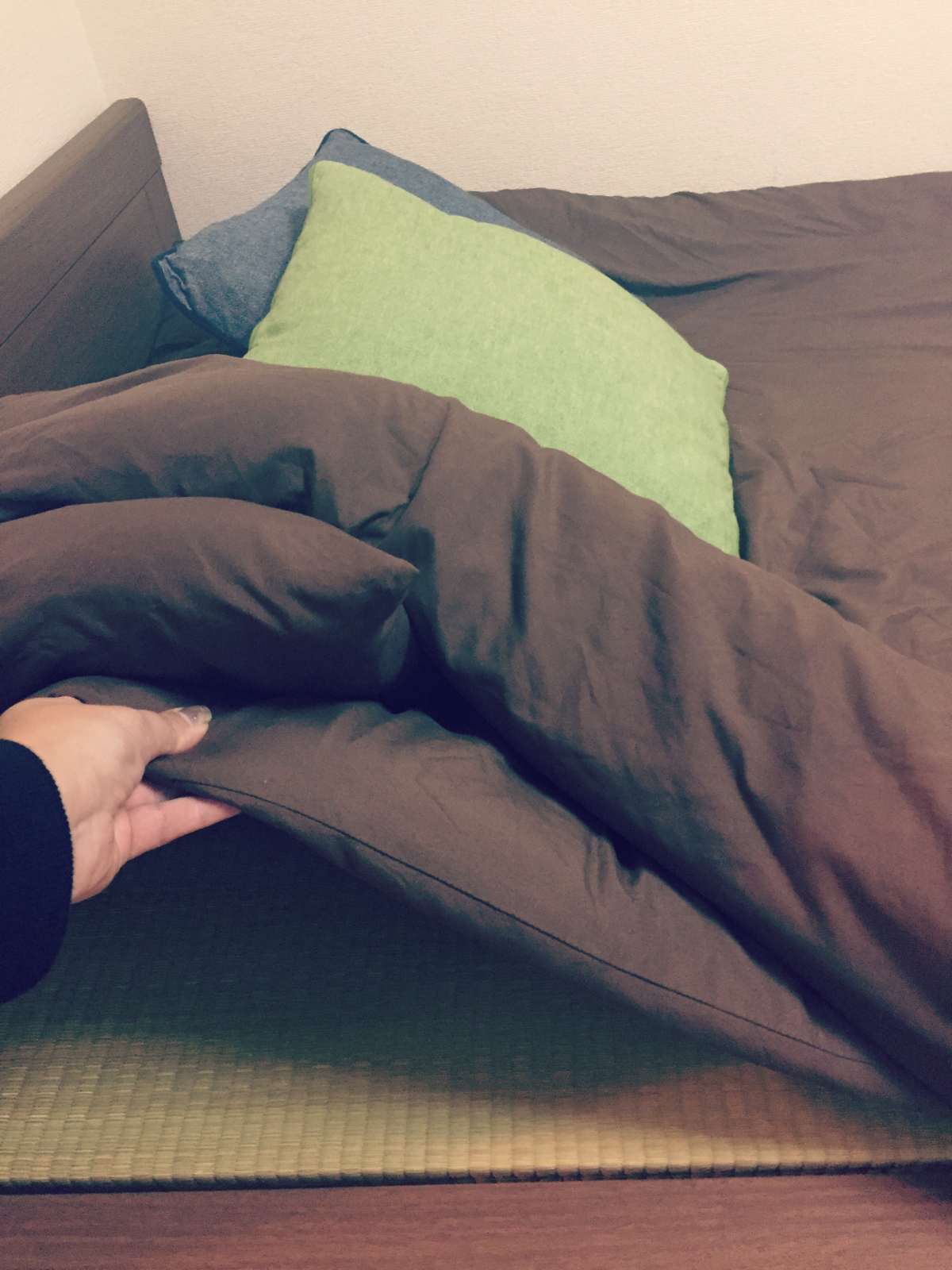A tatami bed with thin mattress in Japan