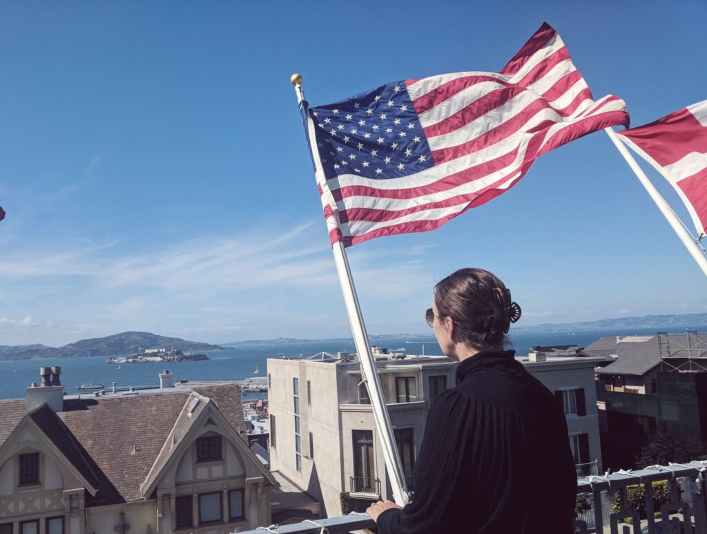 USA flag and Paula