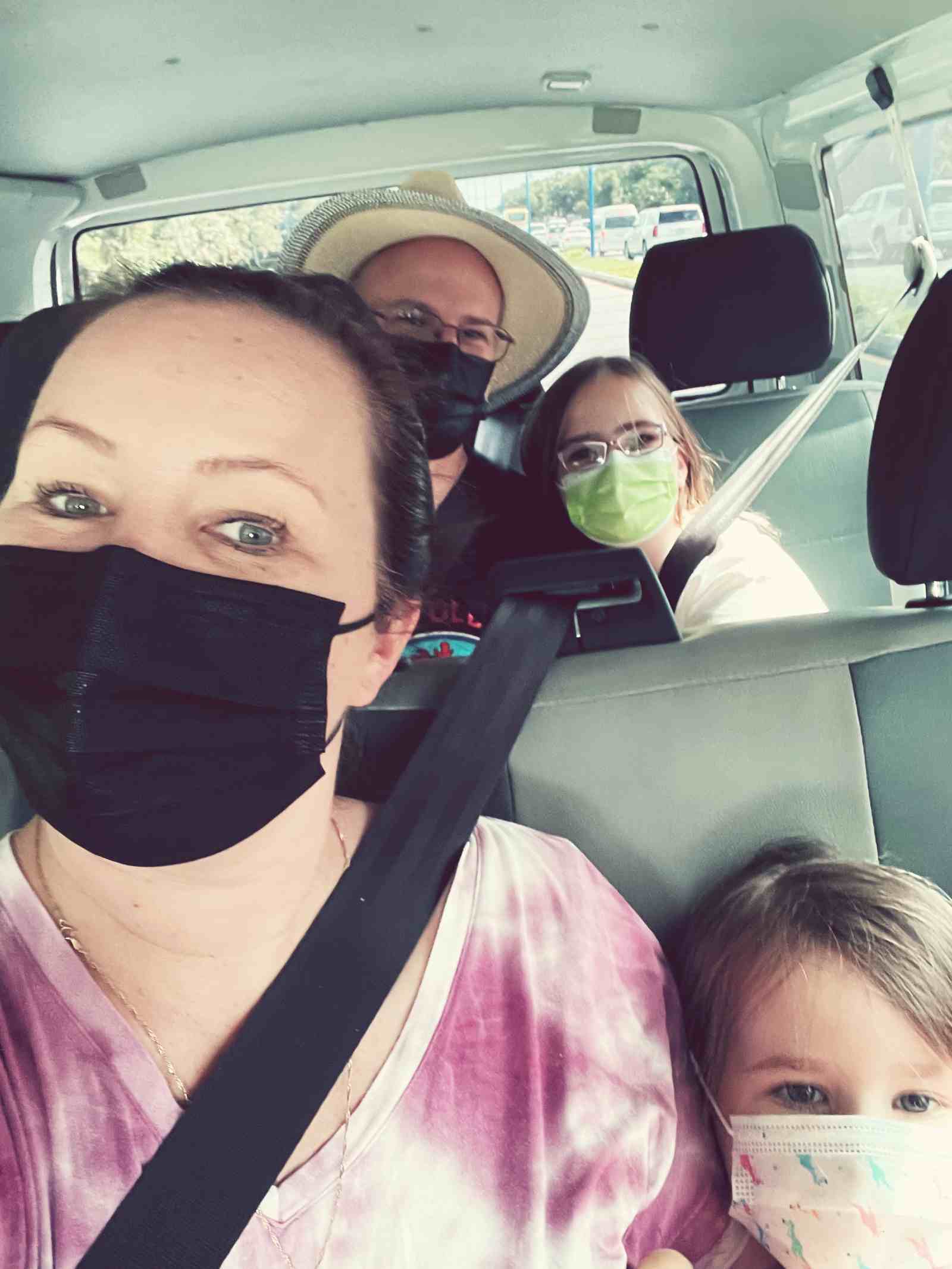 Our family family inside a taxi on our way to Playa del Carmen.