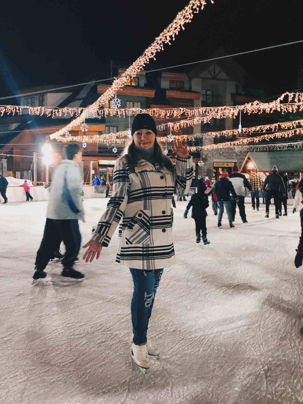 Blogger Paula ice skating at Heavenly Ice Rink at South Lake Tahoe.